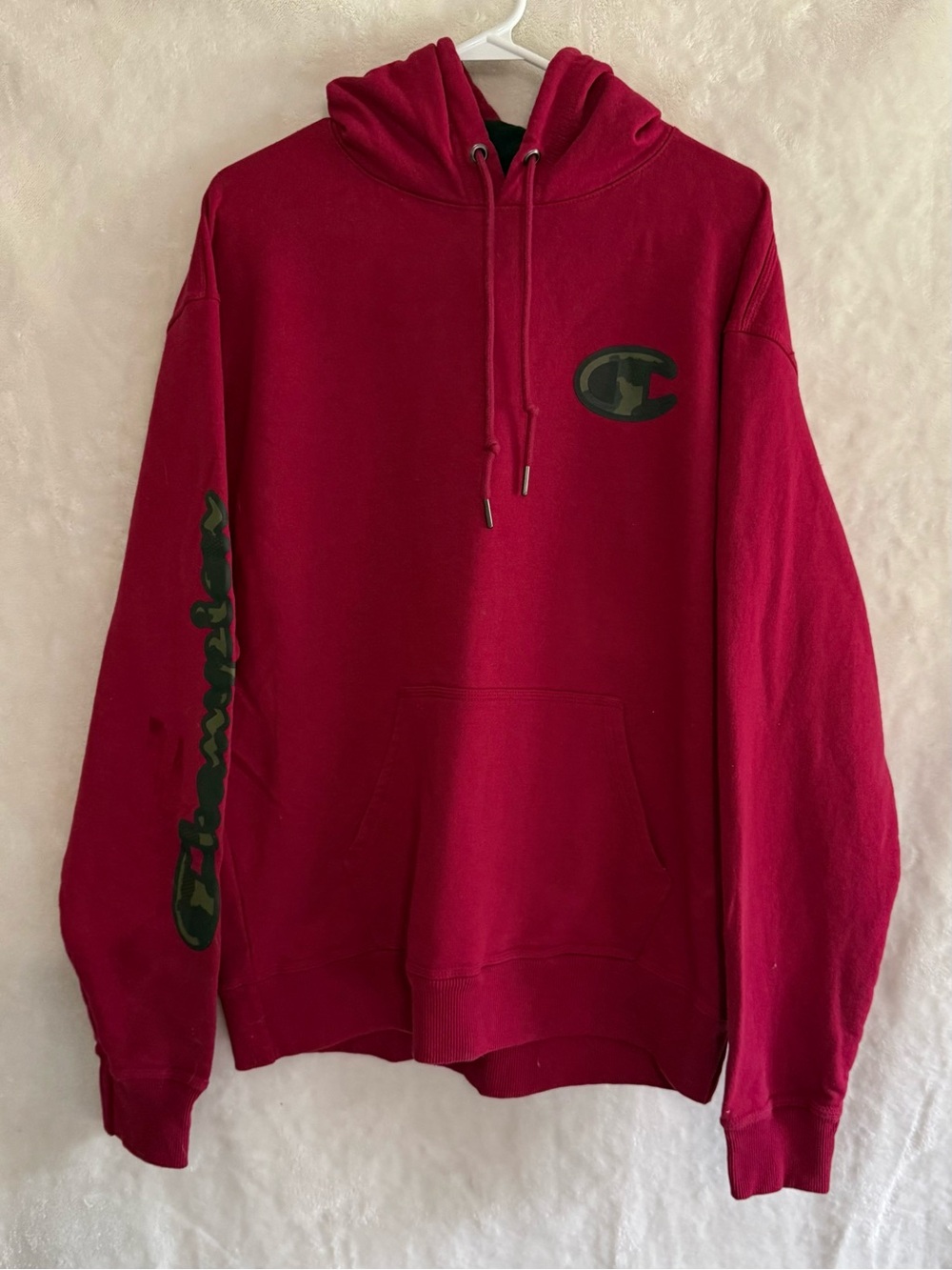 Champion Red Pullover Hoodie with Camo Logo
